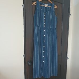 Linen Ann Taylor Blue Striped Classic Jumper Dress